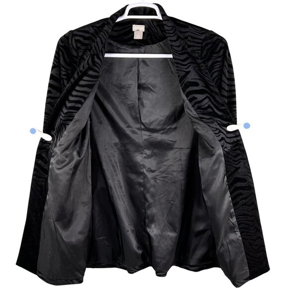 Chicos Women 4/6 Black Velvet Animal Burnout Blazer Long Jacket Witchy Fairygoth - Picture 3 of 16